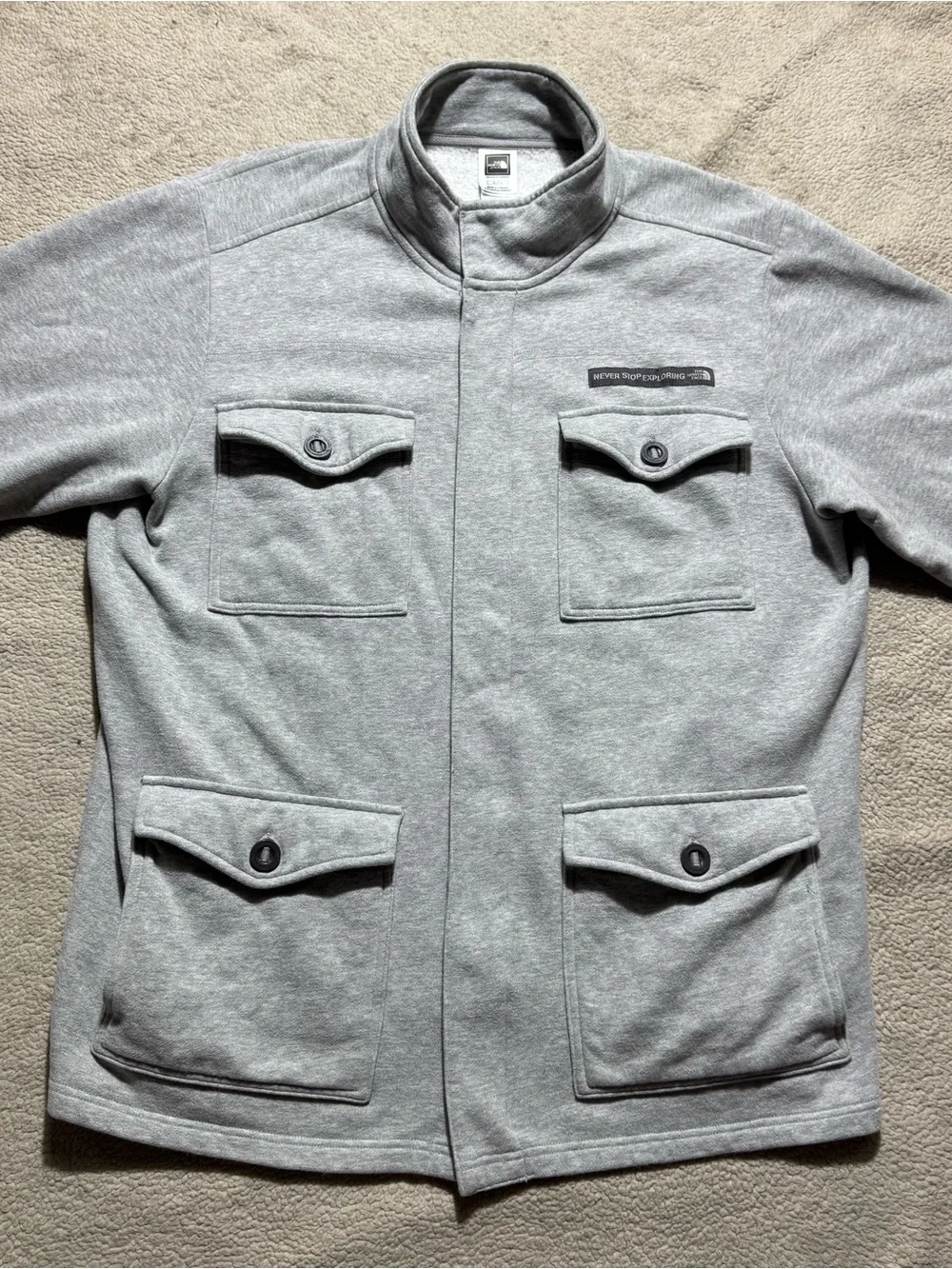 The North Face Jacket Mens XL Gray Full Zip Snap Buttons Fleece Lined Pockets